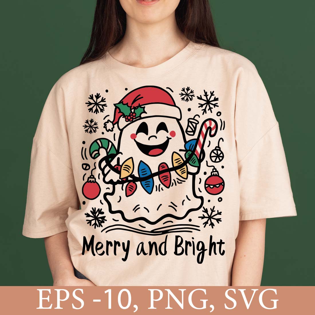 Merry and Bright Cute Christmas Ghost cover image.