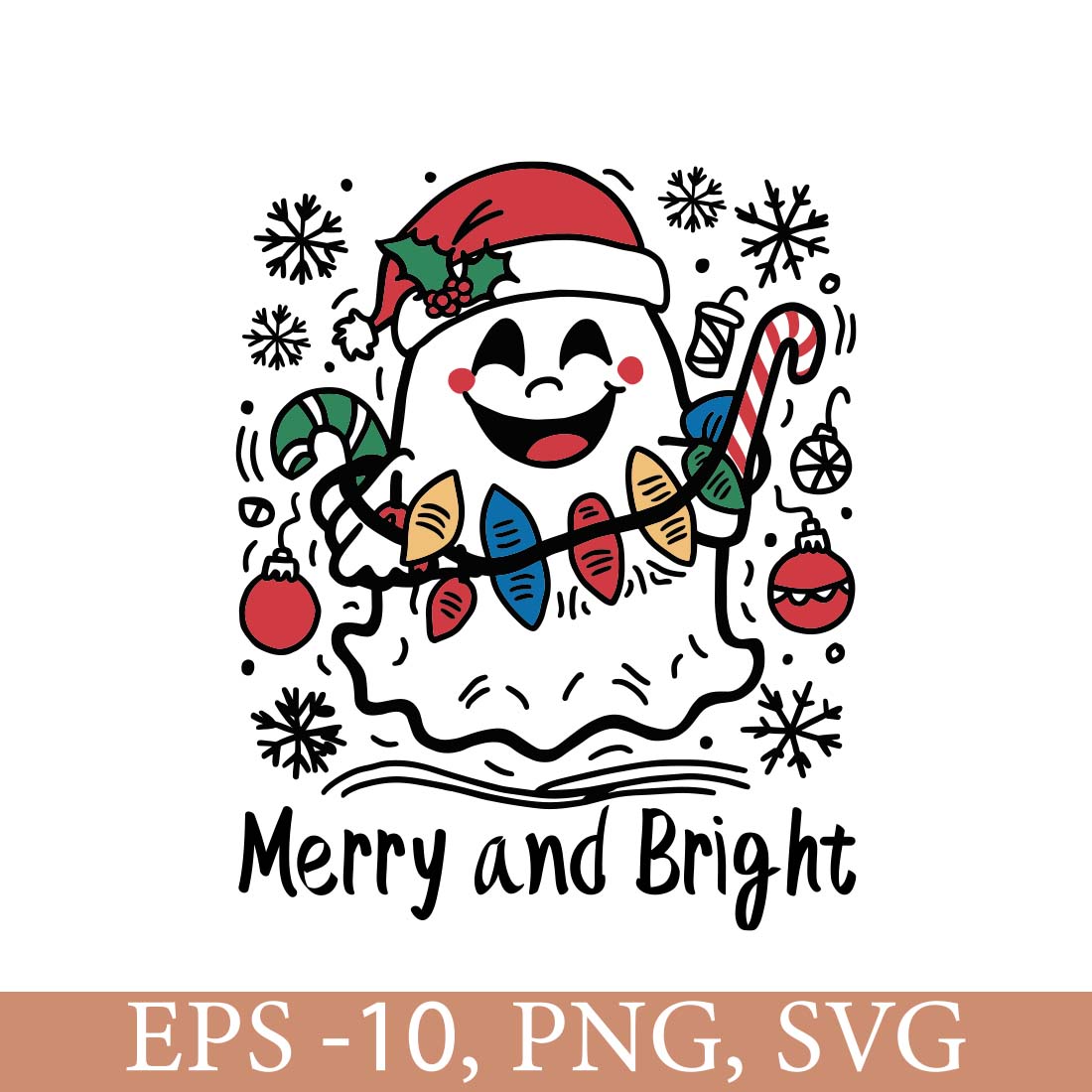 Merry and Bright Cute Christmas Ghost preview image.