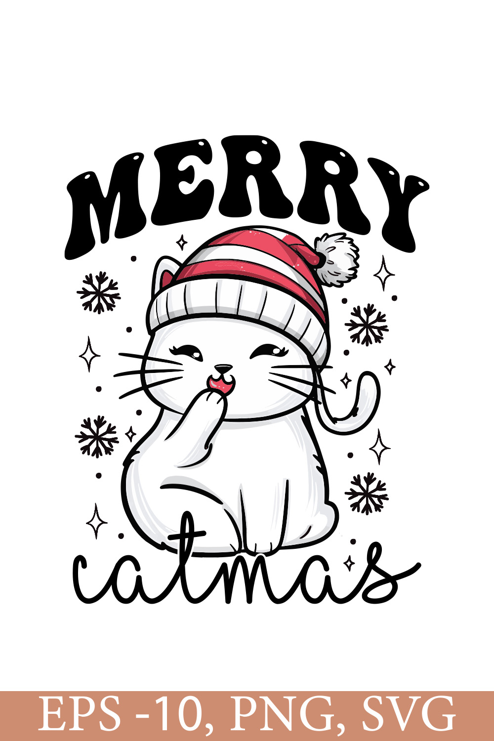 Merry Catmas Cute Christmas Cat T Shirt pinterest preview image.