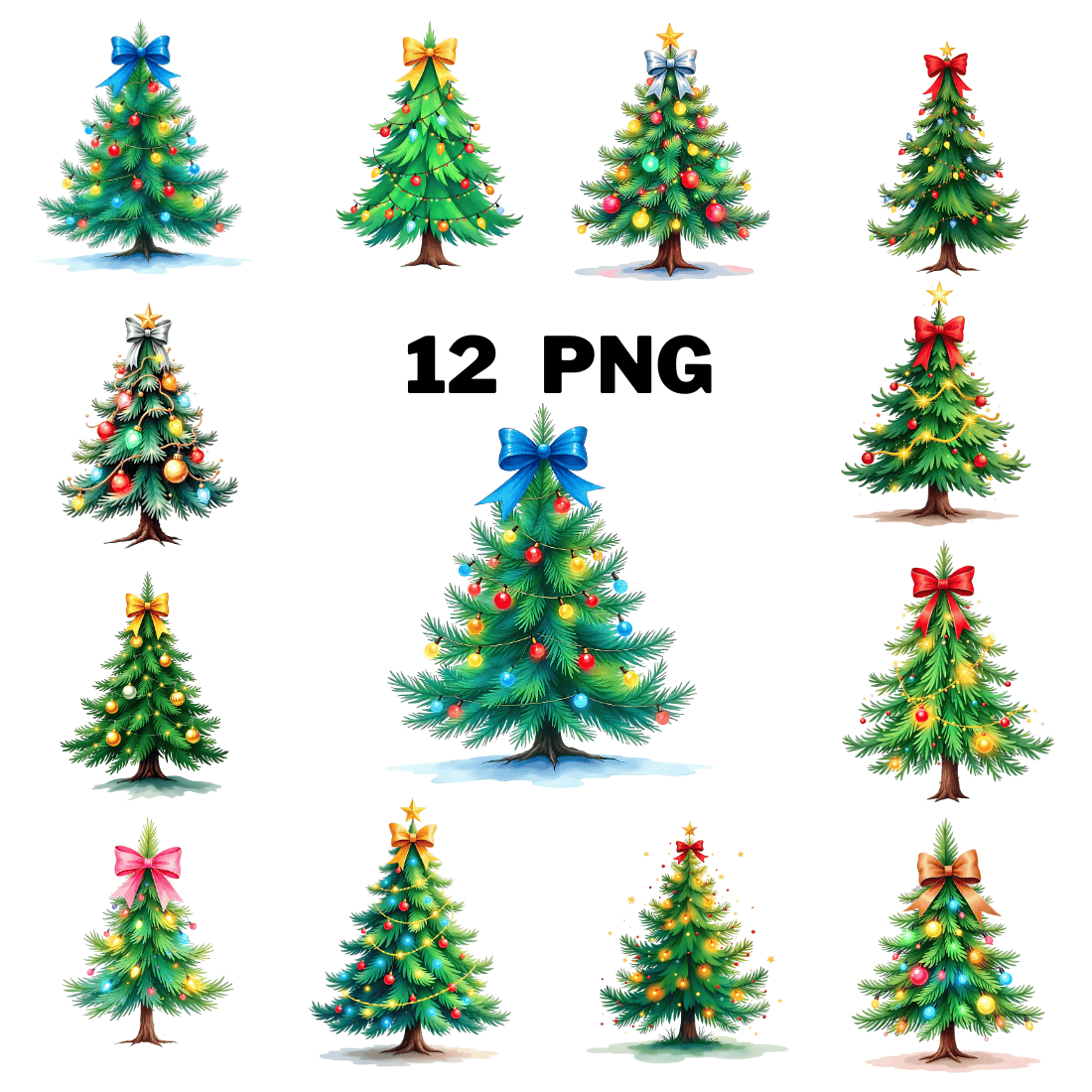 Colorful Pine Tree with Decoration Sublimation Clipart bundle cover image.