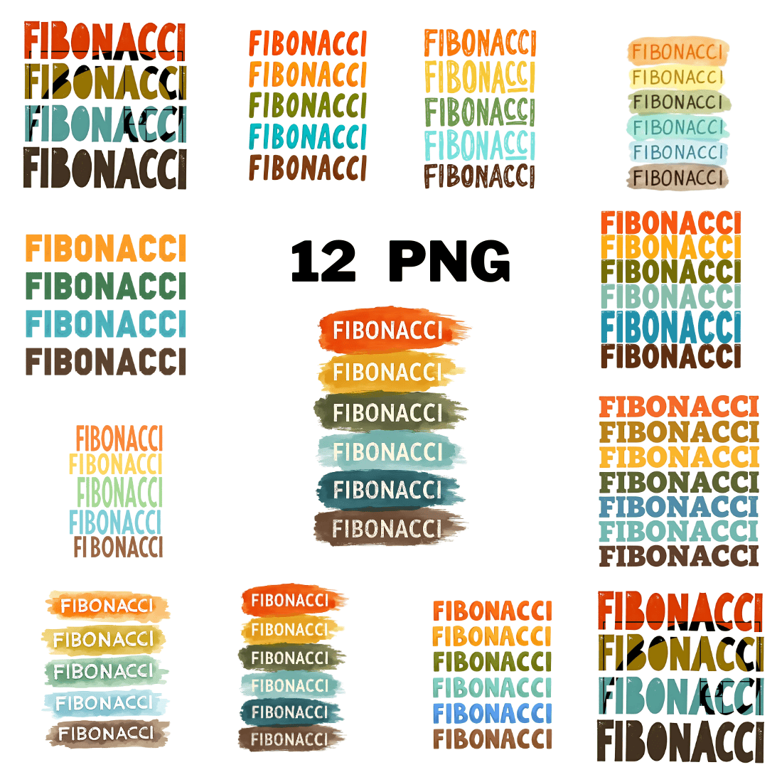 Fibonacci's Rainbow Text Sublimation Clipart bundle cover image.