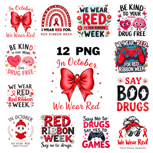 Red ribbons week Sublimation Clipart cover image.