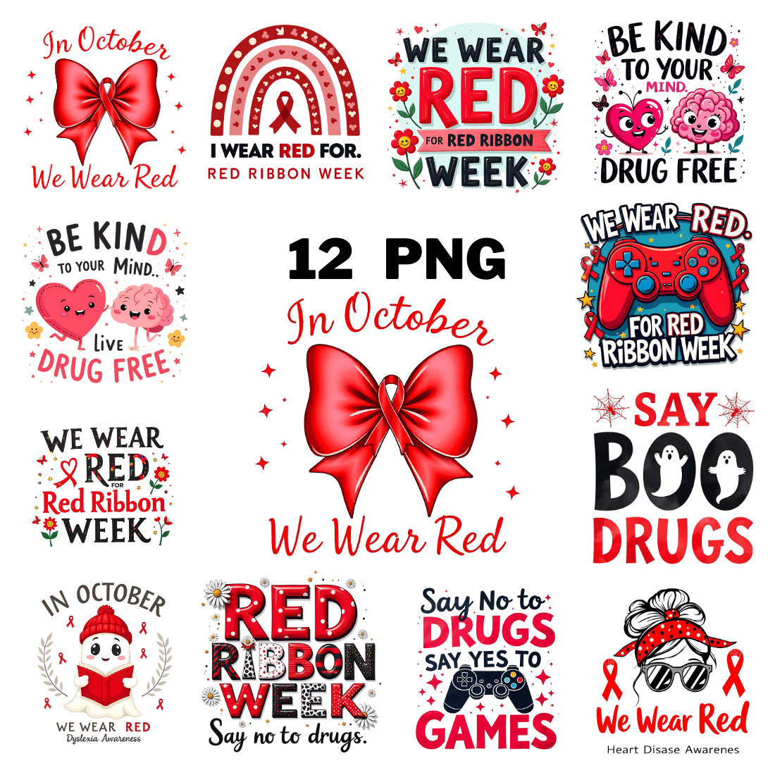 Red ribbons week Sublimation Clipart cover image.