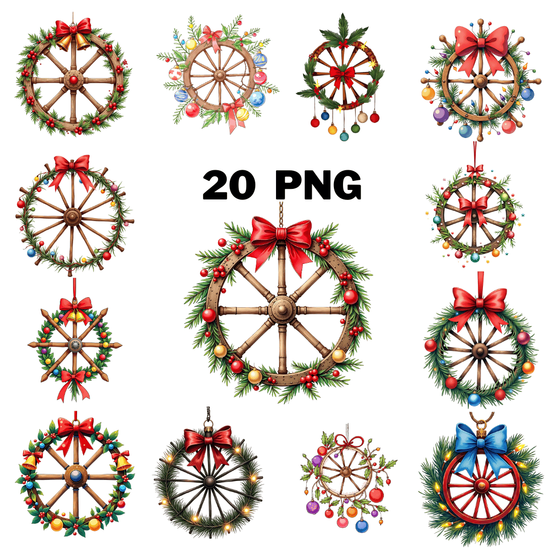 Watercolor Wagon Wheel Ornaments Sublimation Clipart Bundle cover image.