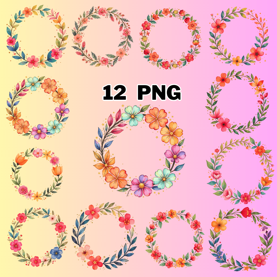 Floral Circle Sublimation Clipart bundle preview image.