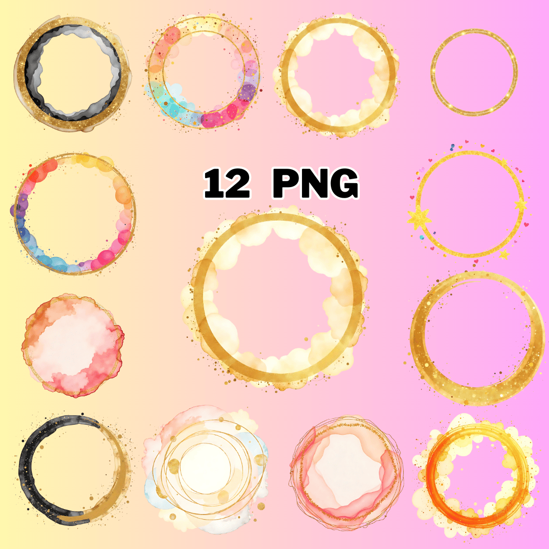 Glitter Circle Sublimation Clipart bundle preview image.