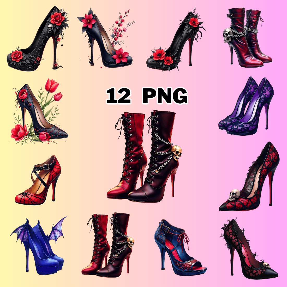 Gothic High Heels Sublimation Clipart preview image.