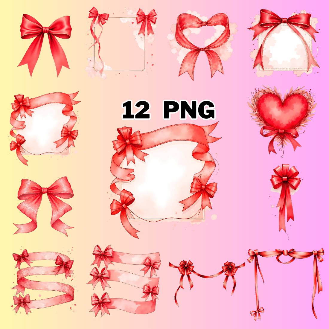 Red ribbon Bow Sublimation Clipart preview image.