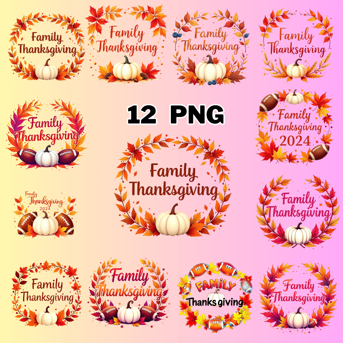 Family Thanksgiving Sublimation Clipart bundle preview image.