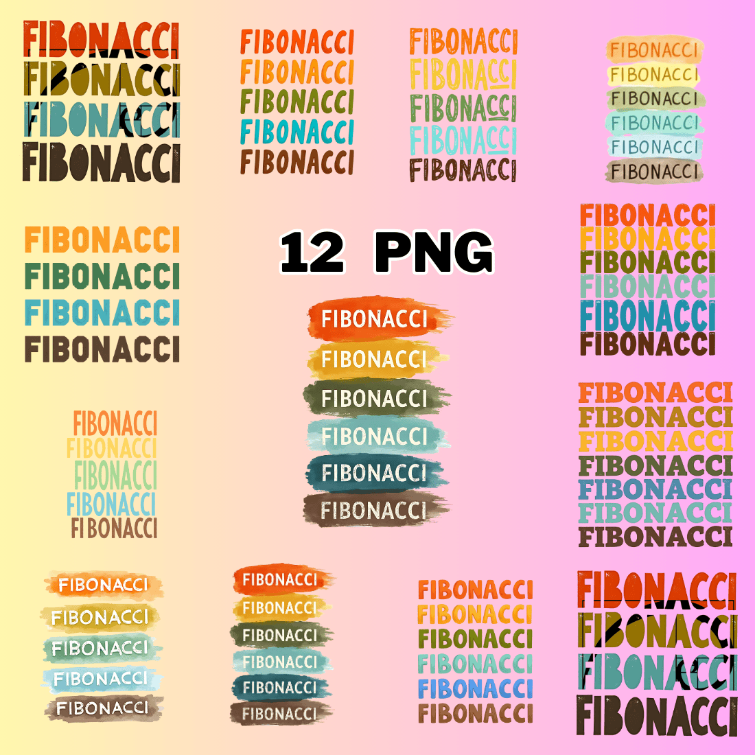 Fibonacci's Rainbow Text Sublimation Clipart bundle preview image.