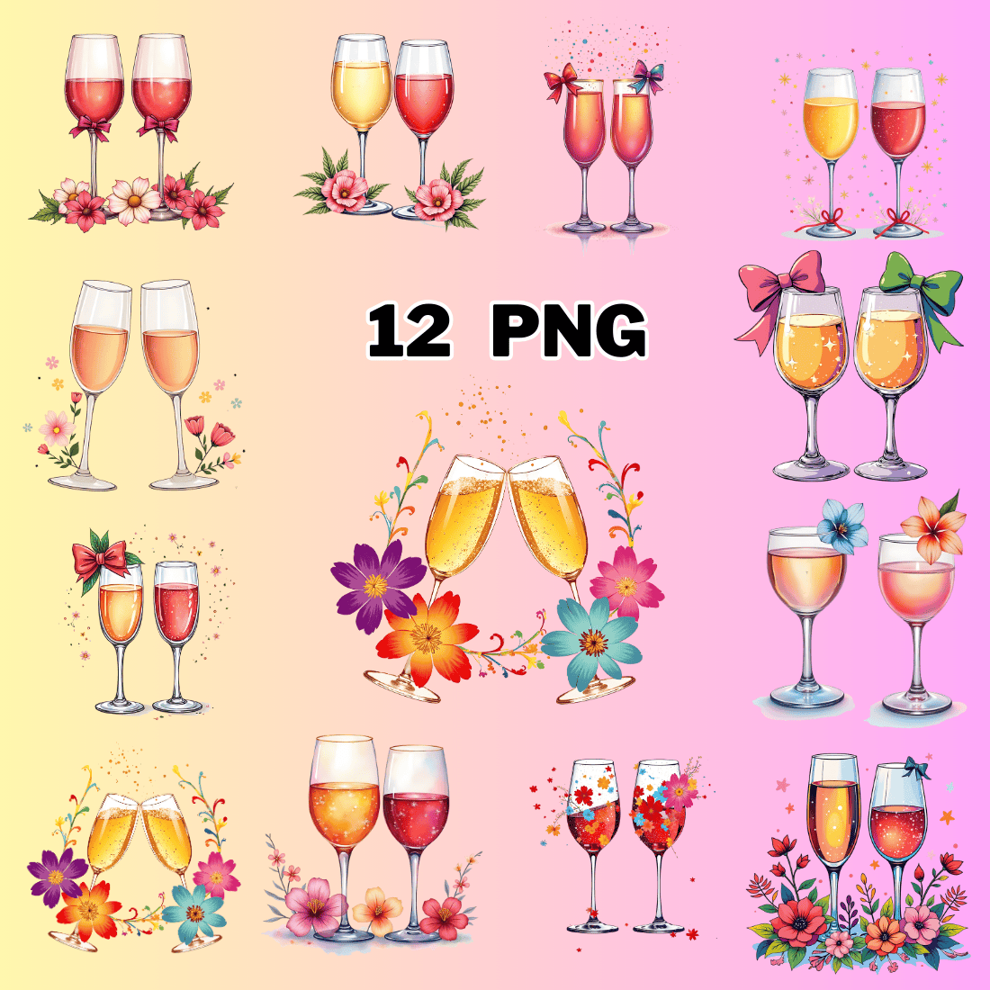 Luxury Wine Glasses Illustration Clipart preview image.