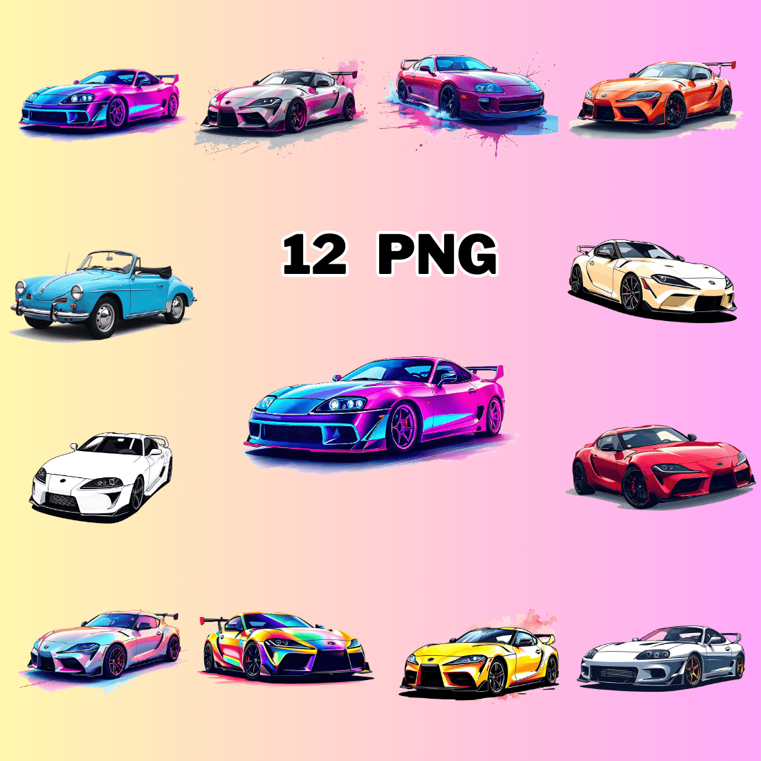 Colorful Cars Sublimation Clipart preview image.