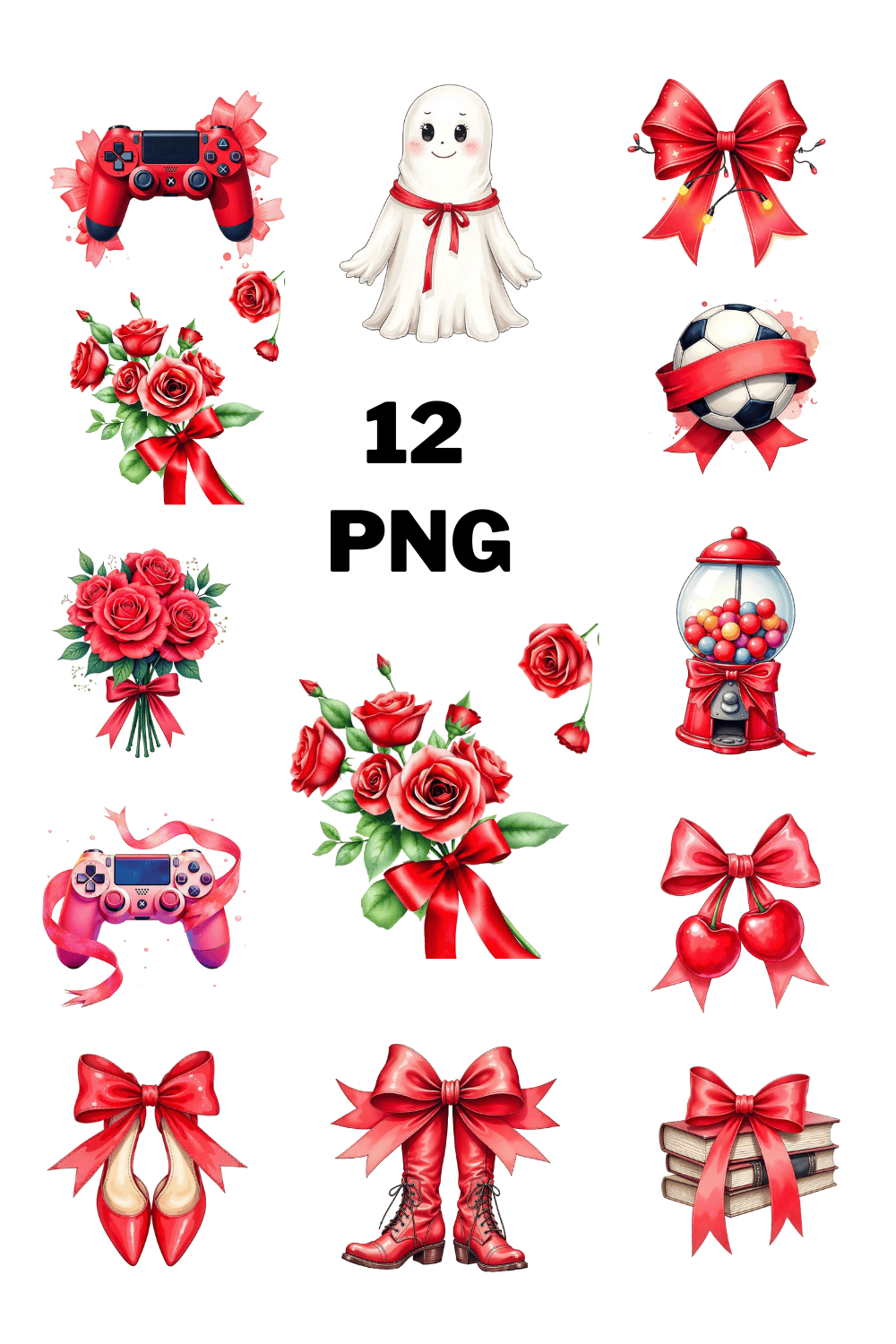 Red Ribbon Day Sublimation Clipart Bundle pinterest preview image.