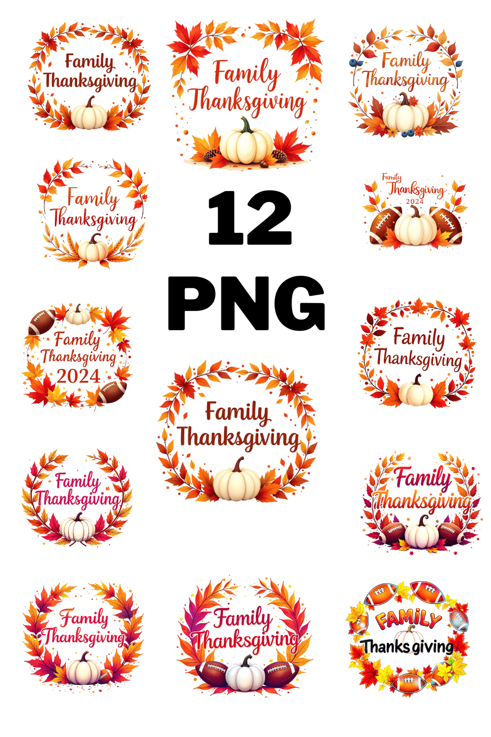 Family Thanksgiving Sublimation Clipart bundle pinterest preview image.