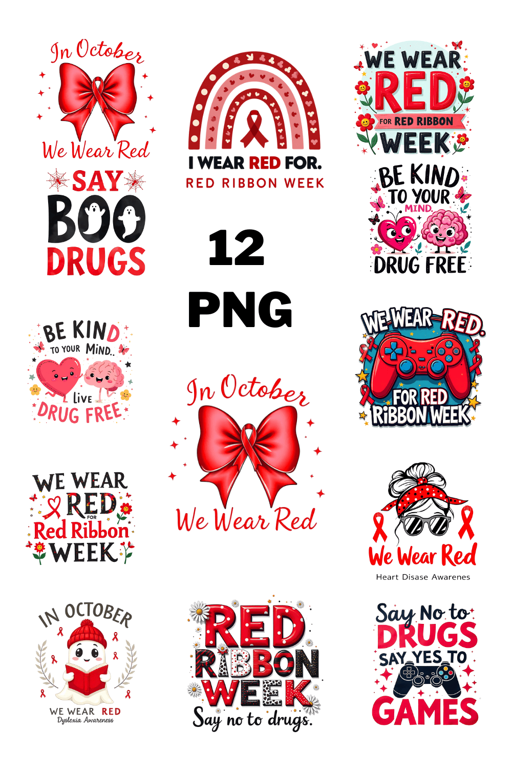 Red ribbons week Sublimation Clipart pinterest preview image.