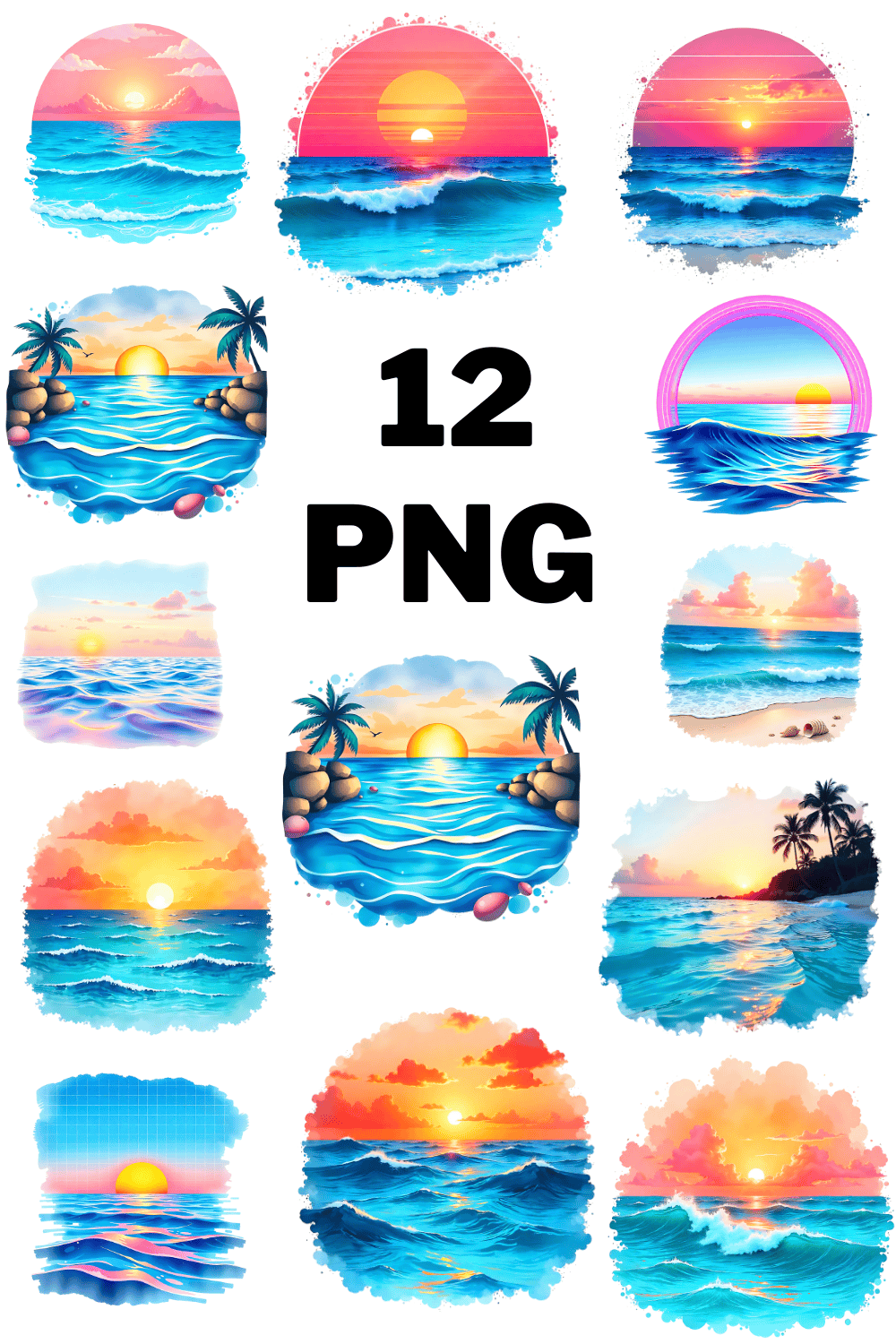 Watercolor Ocean Sunset Sublimation Clipart pinterest preview image.