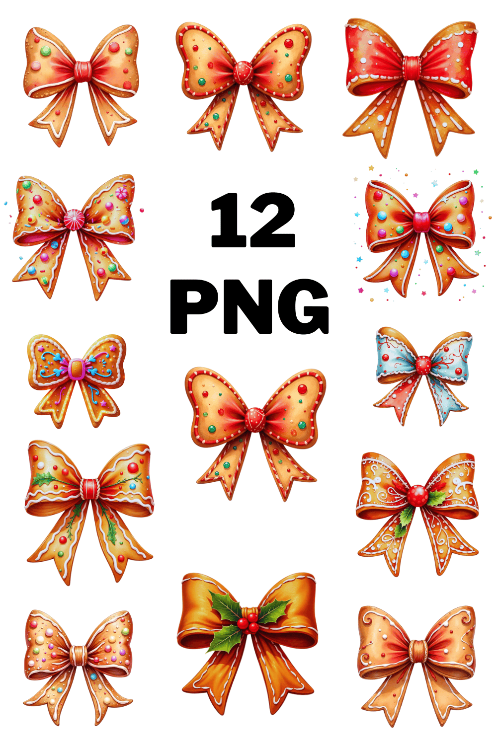 Watercolor Gingerbread Bows Sublimation Clipart pinterest preview image.