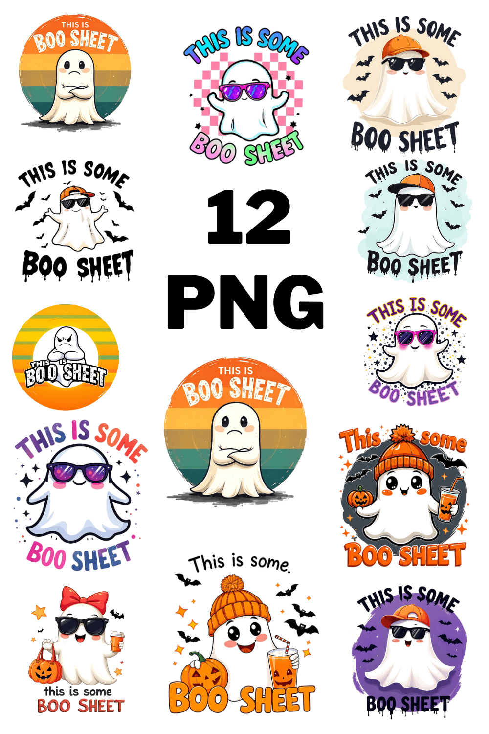 Boo Sheet Sublimation Clipart Bundle pinterest preview image.