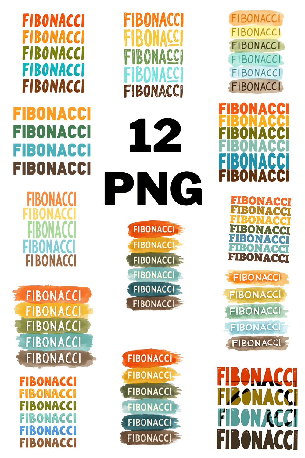 Fibonacci's Rainbow Text Sublimation Clipart bundle pinterest preview image.