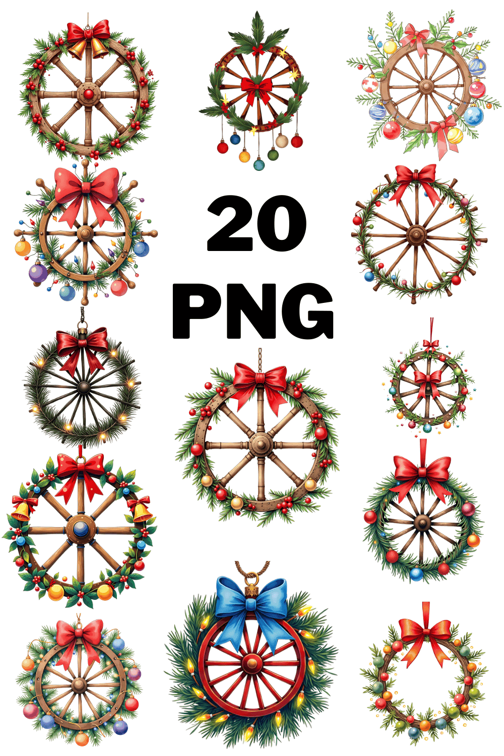 Watercolor Wagon Wheel Ornaments Sublimation Clipart Bundle pinterest preview image.