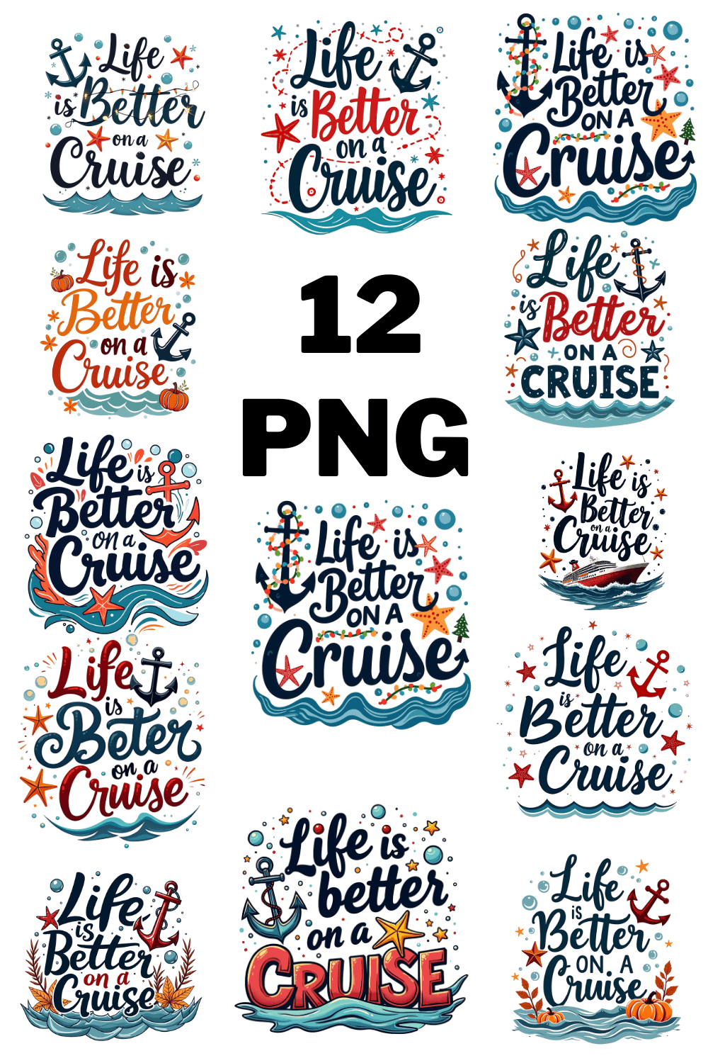 Watercolor Life is Better on a Cruise Sublimation Clipart Bundle pinterest preview image.