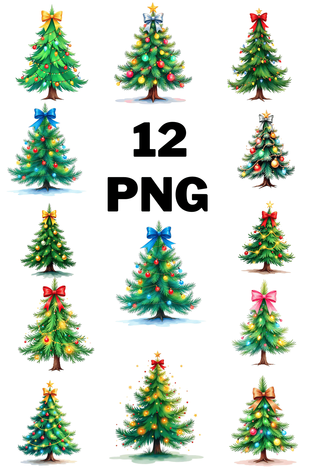 Colorful Pine Tree with Decoration Sublimation Clipart bundle pinterest preview image.