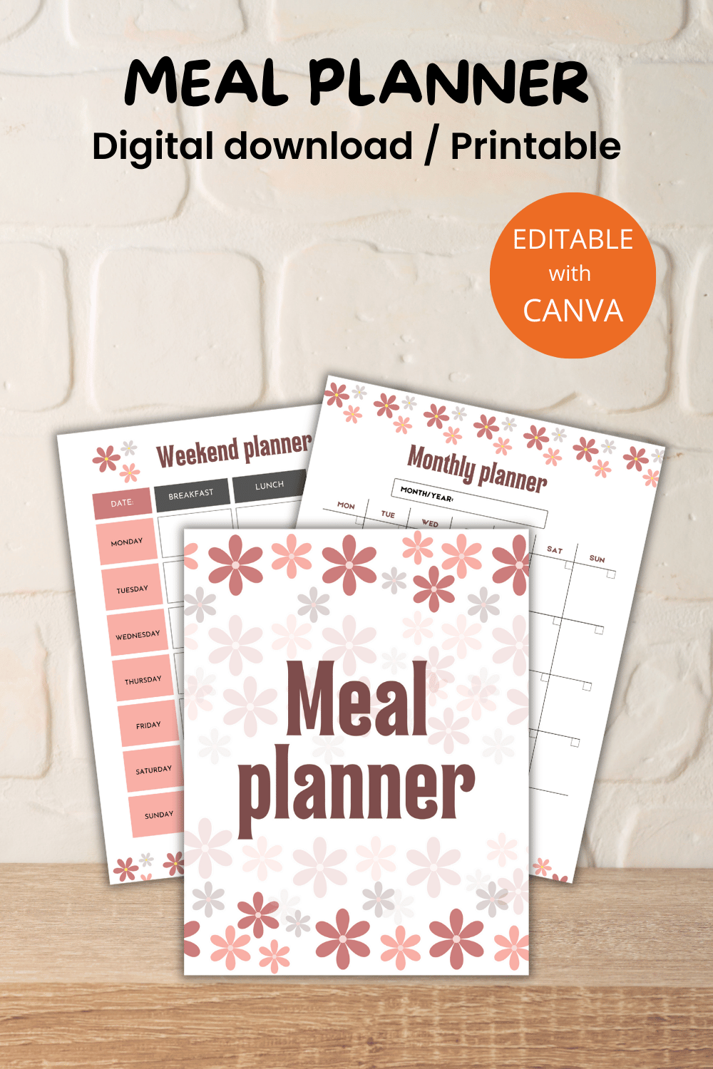 Meal planner - CANVA Template / Editable pinterest preview image.