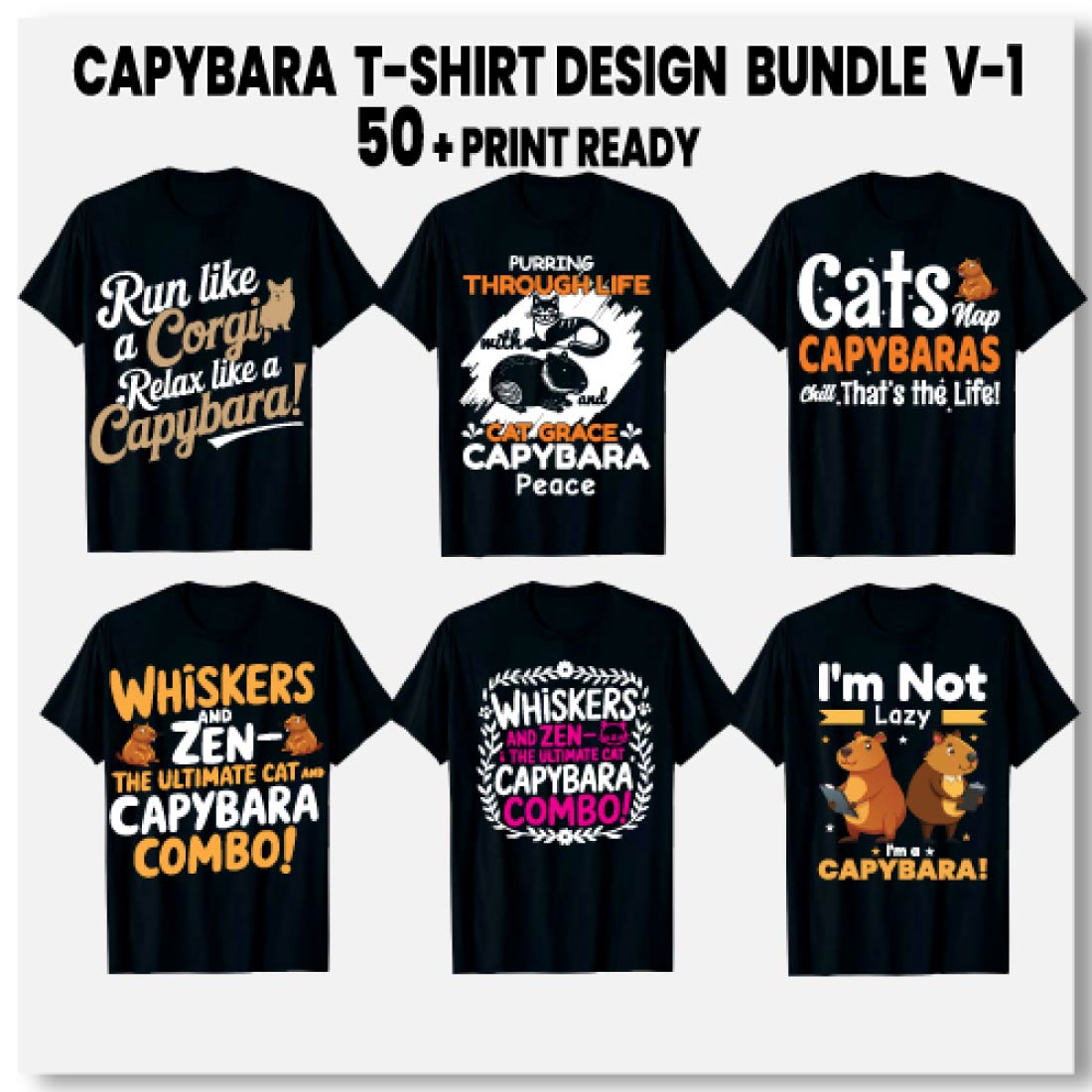 Print Ready Creative Capybara T-shirt 50+ Bundle Design cover image.