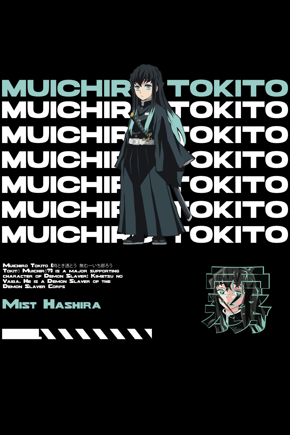 Anime t shirt , demon slayer character, Muichiro pinterest preview image.