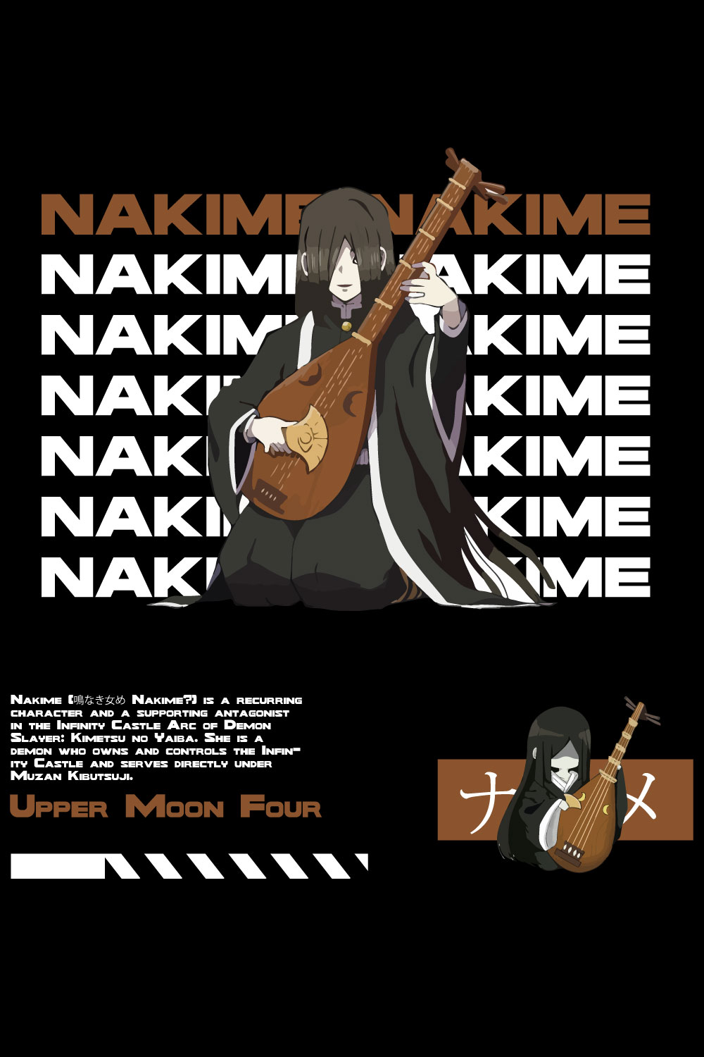 Anime t shirt , demon slayer character, Nakime pinterest preview image.