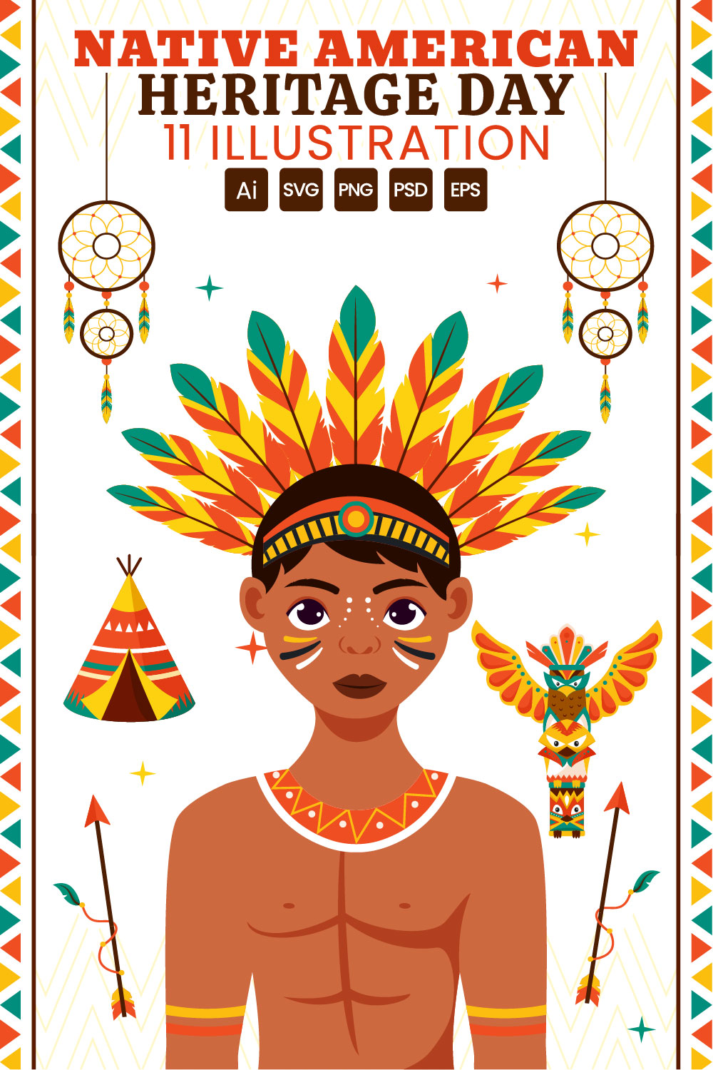 11 Native American Heritage Day Illustration pinterest preview image.