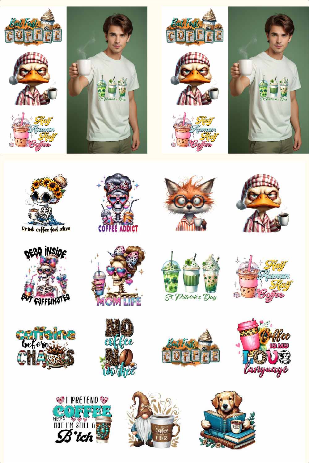 15 +Coffee T-Shrits Design Bundle : Coffee 15+ Sublimation Design For T-Shrits pinterest preview image.