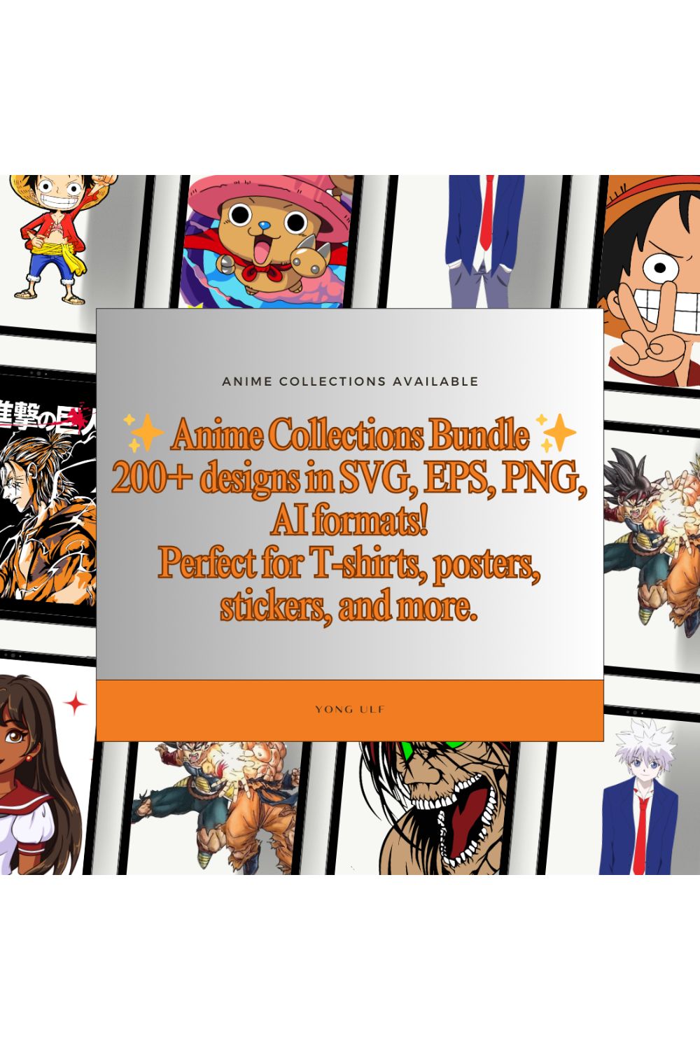 Anime Collections Bundle | 200+ Designs pinterest preview image.