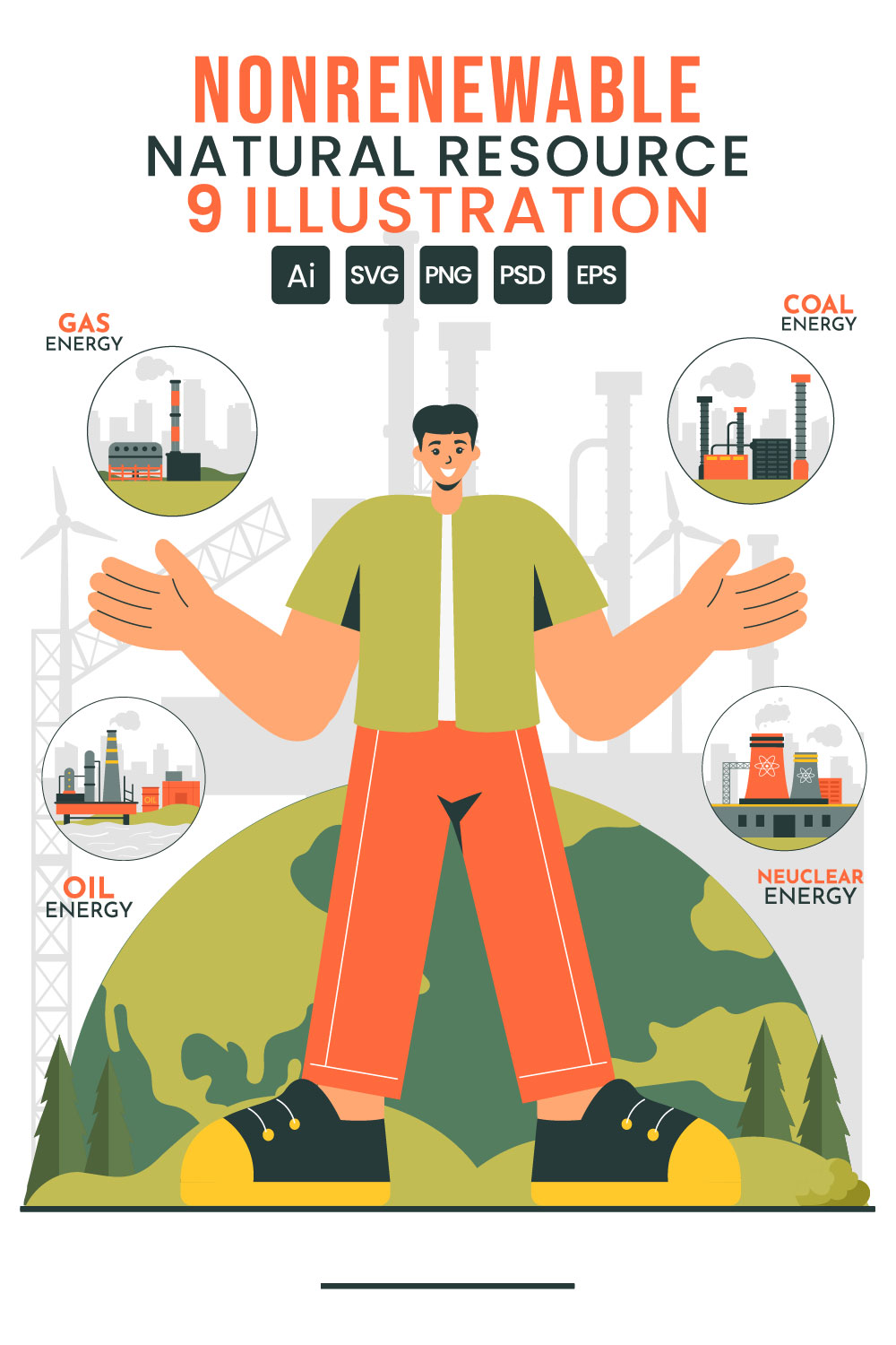 9 Nonrenewable Natural Resources Illustration pinterest preview image.