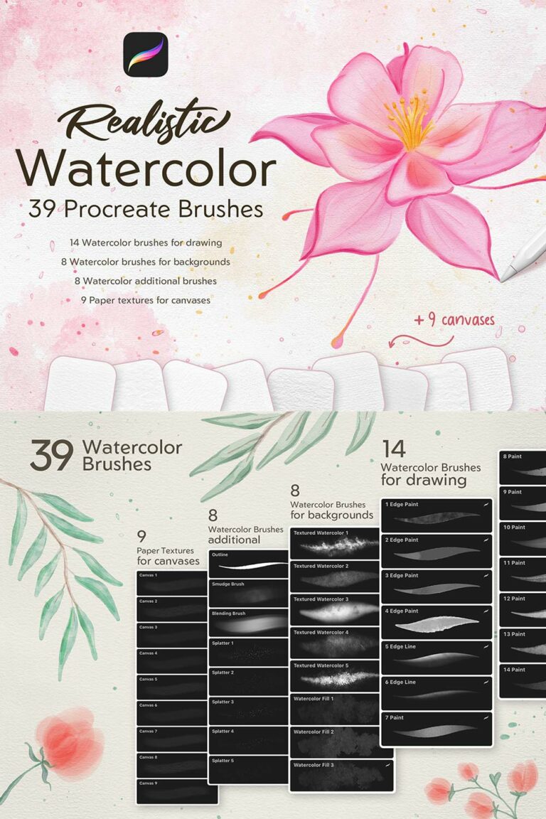 Realistic Watercolor Procreate Brushes - MasterBundles