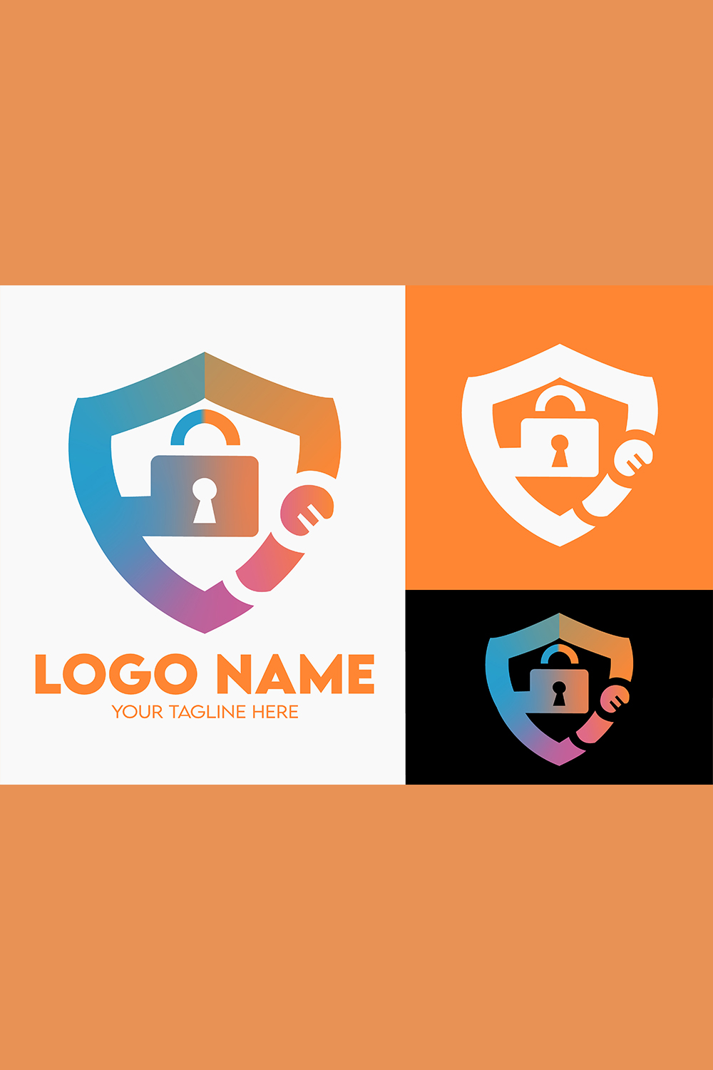 Modern Minimalist Security Company Start-up Logo Design for Businesses With Shield Lock Sign, Professional Creative Monogram For Security Start-up Colorful Gradient Logo Design for Brands Companies pinterest preview image.