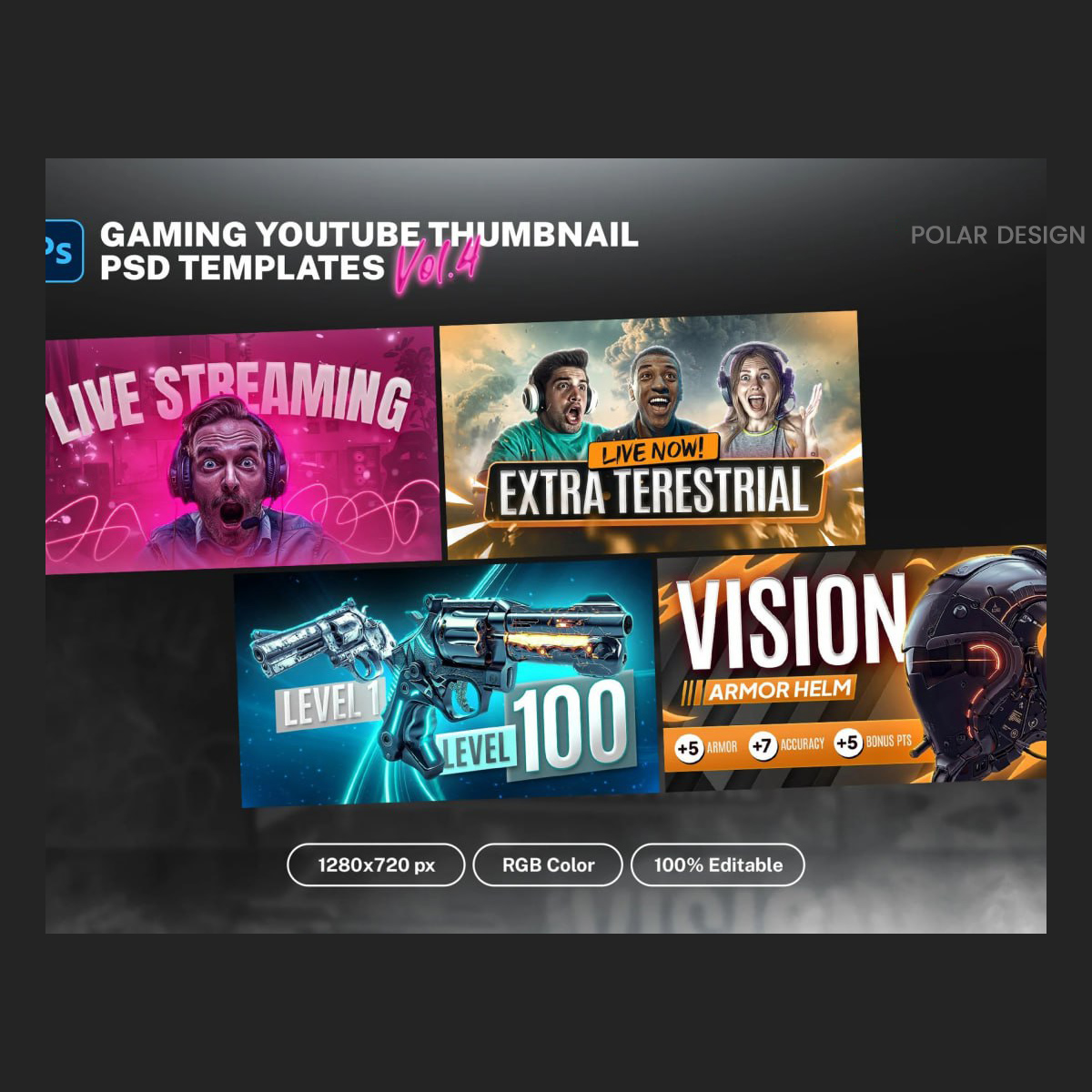 Gaming Youtube 15 Thumbnail Templates Bundle preview image.