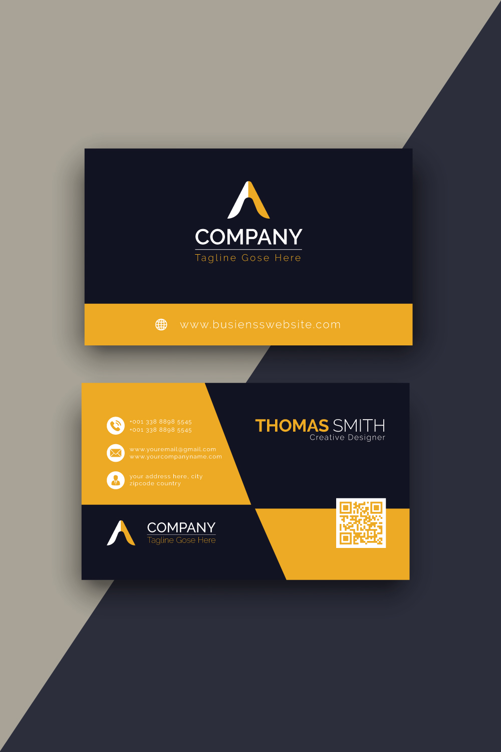 Modern and minimalist vector corporate business card design pinterest preview image.