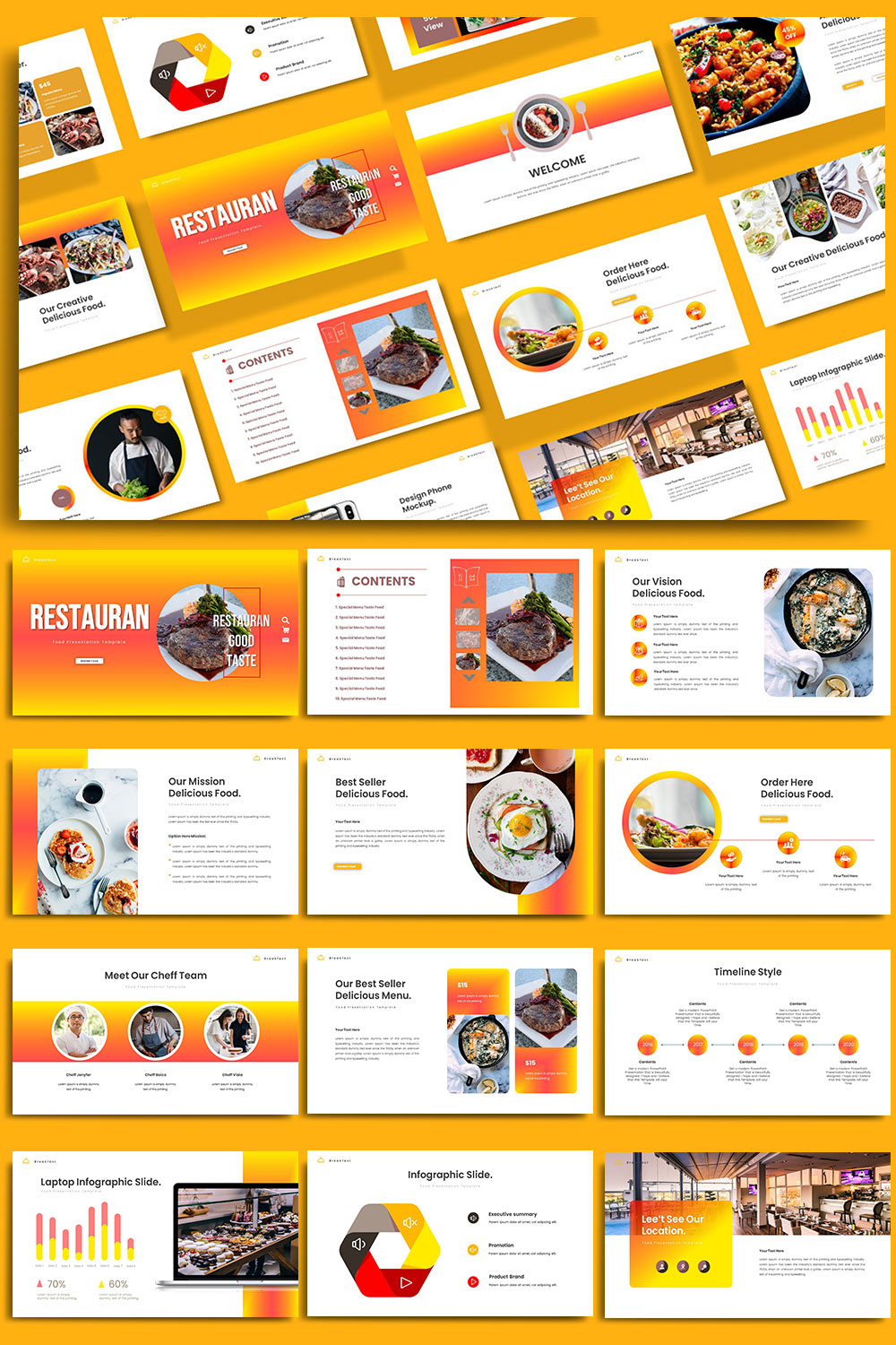 Restauran Porsentation Template pinterest preview image.