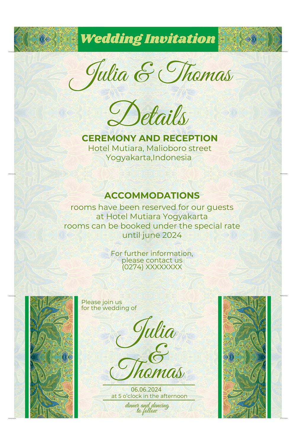 2 wedding invitations card with batik motif ornaments V2 – only $13 pinterest preview image.