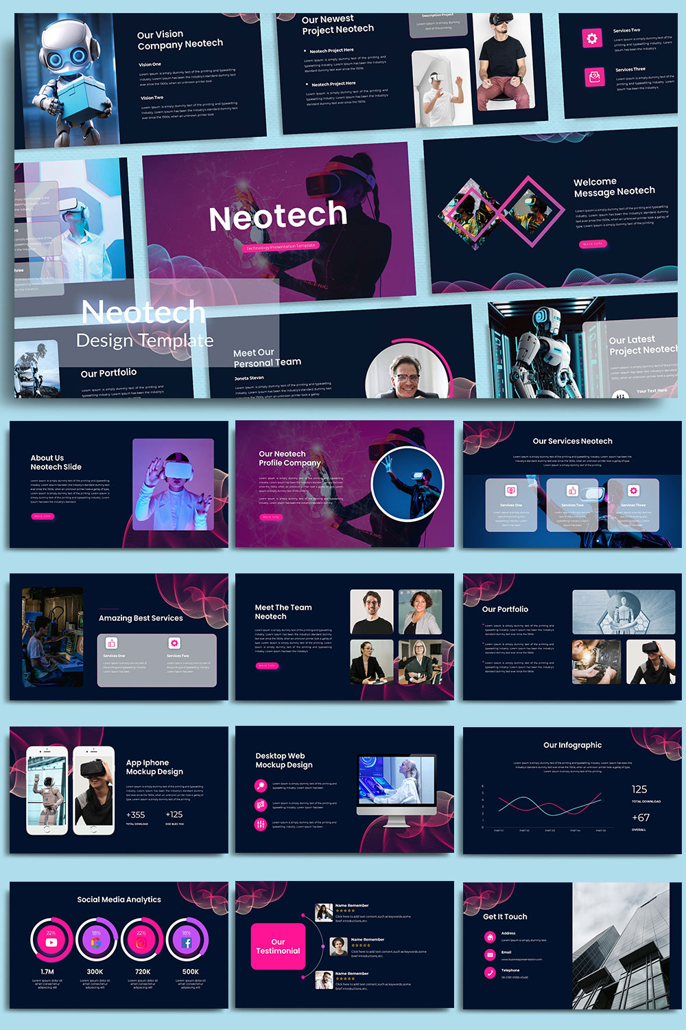 Neotech Powerpoint Template pinterest preview image.