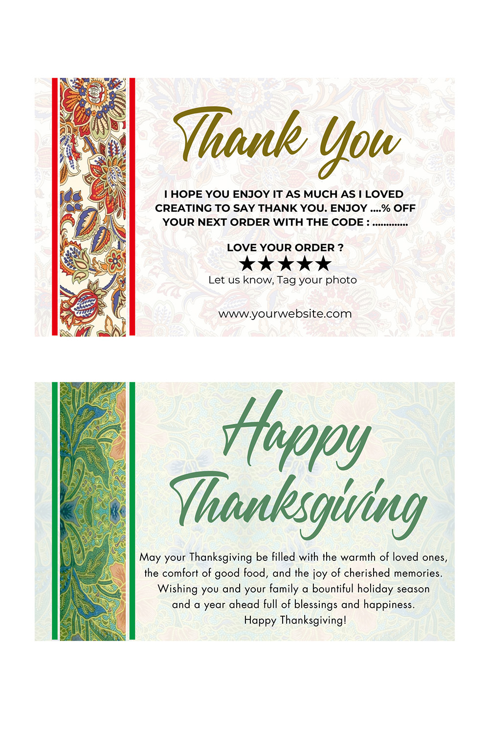 5 thanksgiving cards,business cards,thank you cash card with batik motif ornaments V4- only $ 8 pinterest preview image.