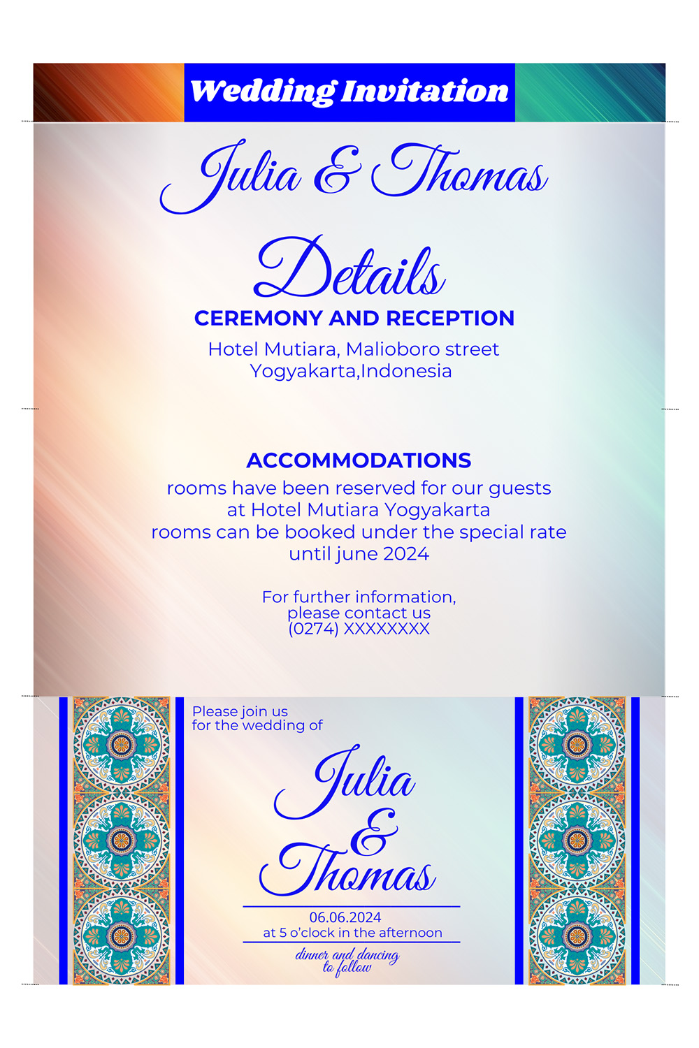 2 wedding invitations card with batik motif ornaments - only $9 pinterest preview image.