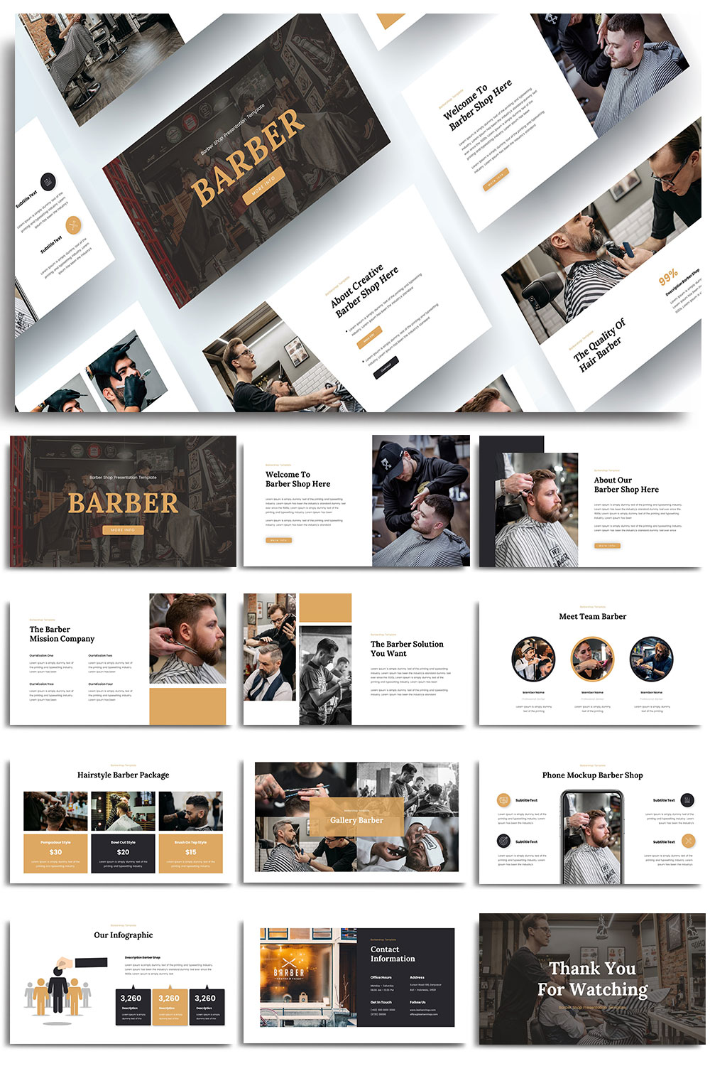 Barber Powerpoint Template pinterest preview image.