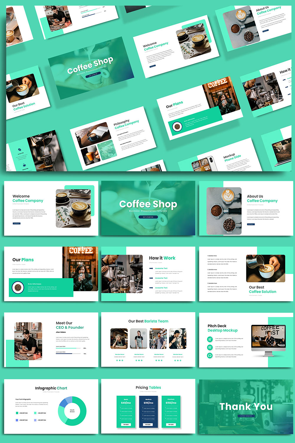 Coffee Shop Persentation Template pinterest preview image.