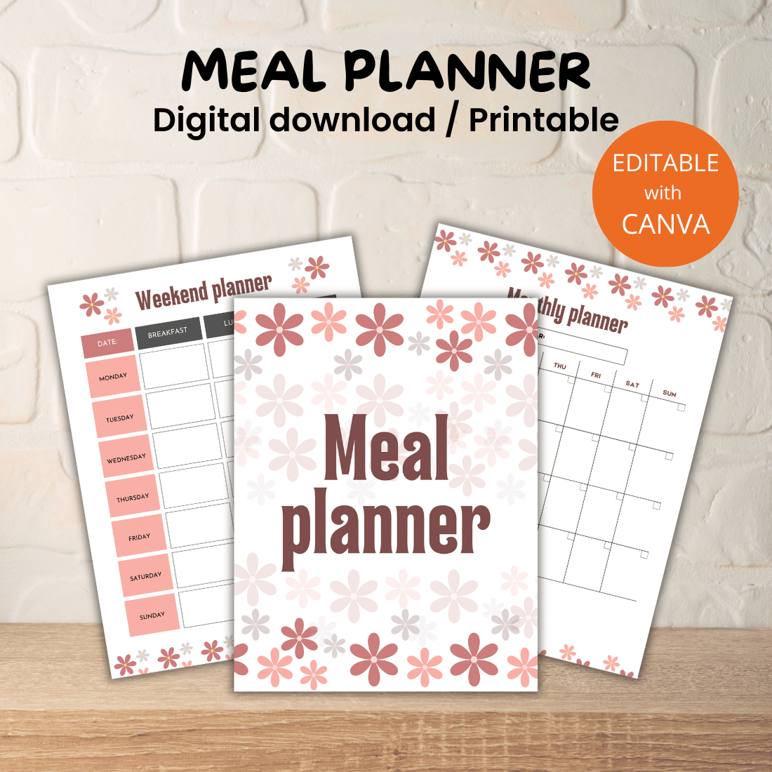 Meal planner - CANVA Template / Editable cover image.