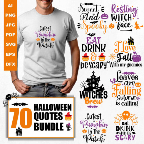 70 Retro Halloween SVG Bundle, Halloween Clipart, Ghost Svg, Halloween shirt Svg, Retro Svg, Svg Bundle, Sublimation Designs Silhouette cover image.