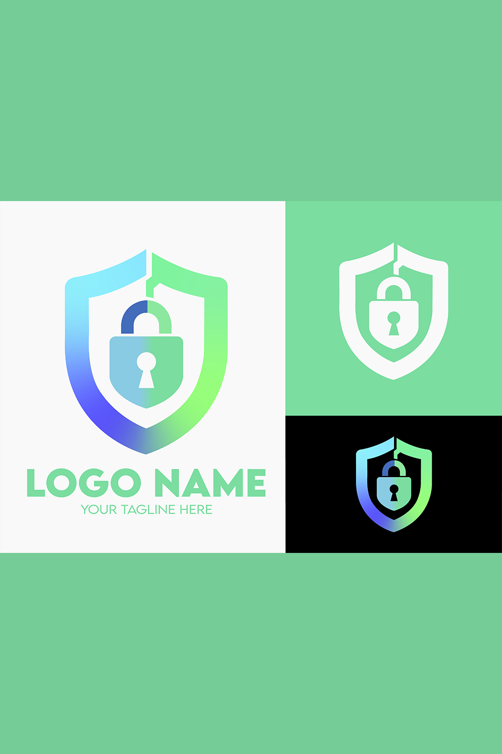 Modern Minimalist Security Company Start-up Logo Design for Businesses With Shield Lock Sign, Professional Creative Monogram For Security Start-up Colorful Gradient Logo Design for Brands Companies pinterest preview image.