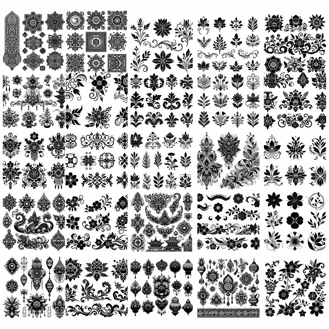 60 SVG Files - Floral Decorative Ornament - Editable Vector Design preview image.