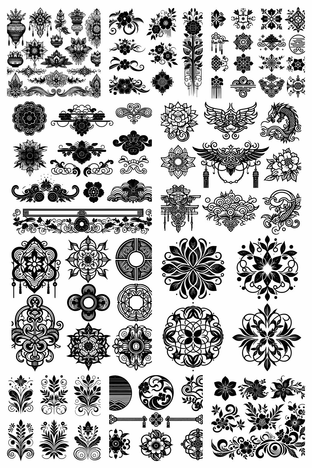 60 SVG Files - Floral Decorative Ornament - Editable Vector Design pinterest preview image.